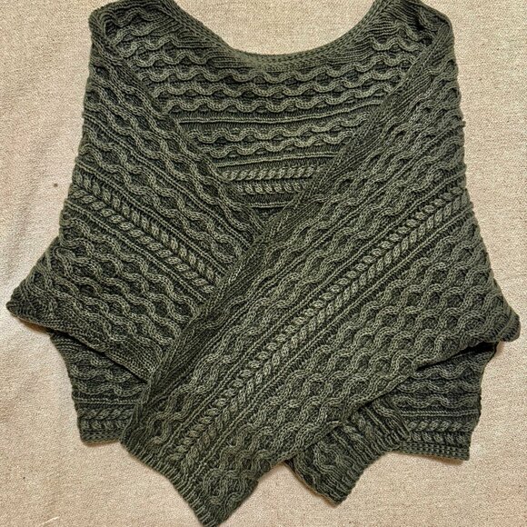 Olive Green Knit Sweater — Anthropologie — Oversized Boho Fit — Women's Medium - Picture 2 of 5